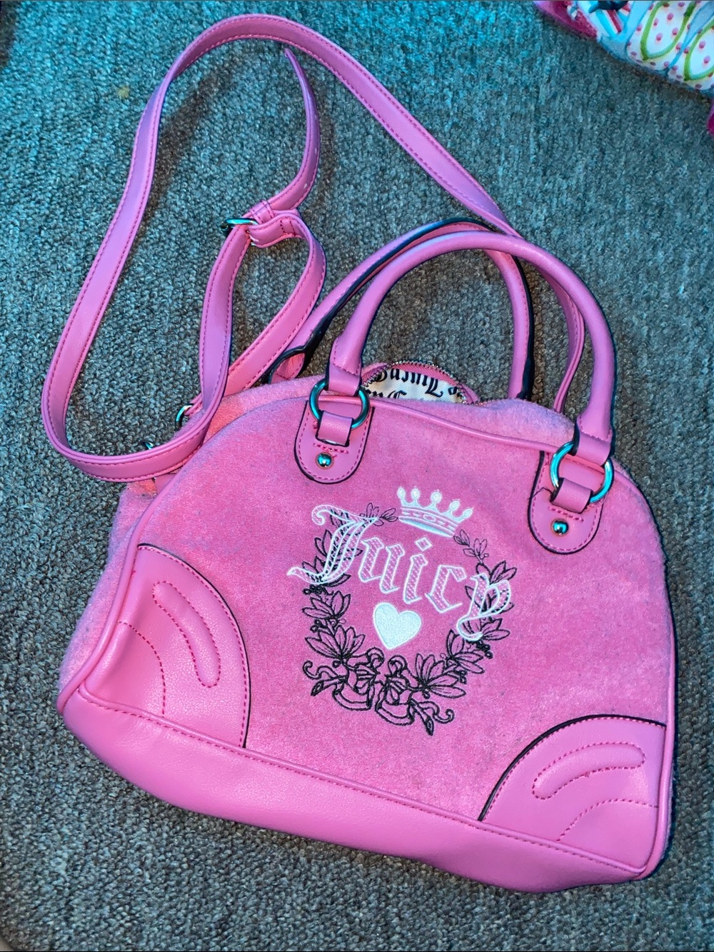 Juicy Couture Pink Suede Logo Dome Crossbody Bag